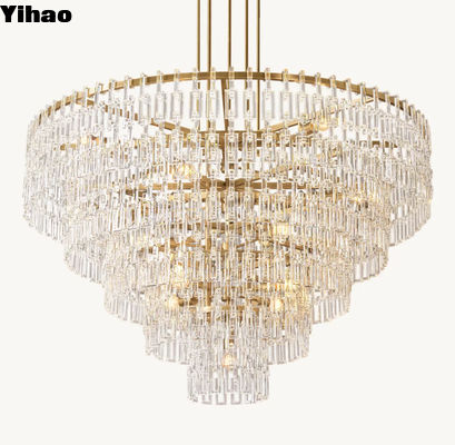 comprare Casa agricola in cristallo di ottone grande foyer pendente luce finitura in cromo fabbricazione online
