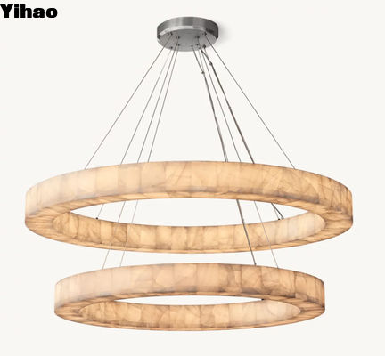 comprare 60 Watt LED Foyer candelabro di ottone Pietra grande foyer pendente luce fabbricazione online