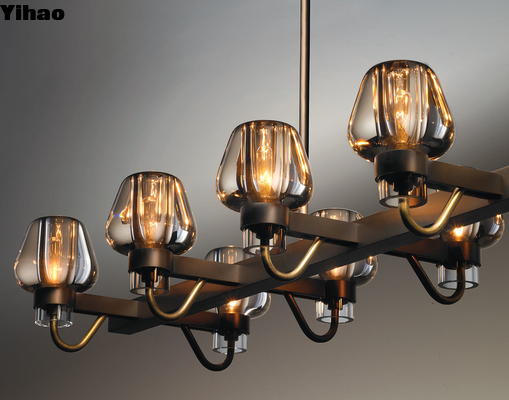 comprare Candelabro di cristallo lineare in rame e ferro a forma lunga per ville e alberghi fabbricazione online
