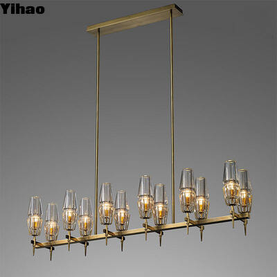 comprare Disegno personalizzabile di ottone e vetro pendente luce con 50000 ore di durata per lustre di lusso moderno fabbricazione online