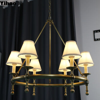 comprare YH American Style 6-Light Solid Brass Chandelier Adjustable Height Pendant Light per la cucina della sala da pranzo fabbricazione online