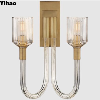 comprare Lampada da parete di rame moderna con luce bianca calda 2700K e ombra di vetro per soggiorno e camera da letto fabbricazione online