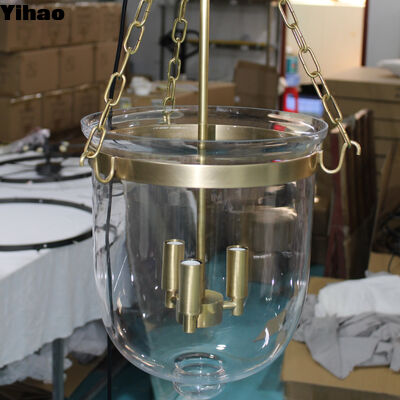 comprare Yihao Factory Direct Brass Frame Crystal Shade Pendant Light con LED bianco caldo 3500K per hotel e soggiorno fabbricazione online