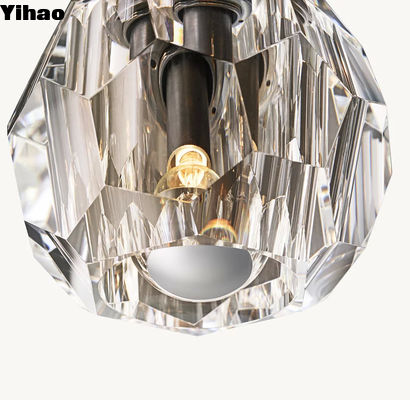 Lampada da soffitto in vetro trasparente con finitura in cristallo e ottone incorporata
