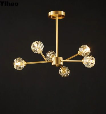 Candelabro a sfera di cristallo rotondo personalizzato per montaggio al soffitto interno