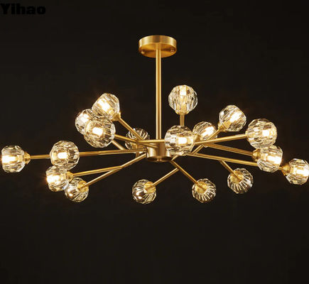 Candelabro a sfera di cristallo rotondo in ottone finitura per sala da pranzo soggiorno
