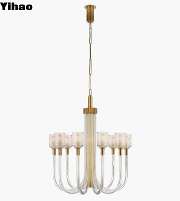 KW 5401 Reverie Medium Single Tier Chandelier ottone / nichel lucidato / bronzo con vetro a nervatura trasparente