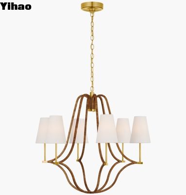 Visual Comfort Biscayne Grandi candelabri avvolti CHC 5581 Antico ottone bruciato e rattan naturale